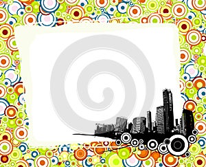 City with colorful circles.