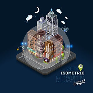 City concept with isometric buildings,