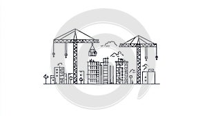 Lifting Heavy Loads High Above City Skyline With Tower Cranes in Construction