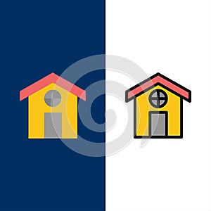 City, Construction, House  Icons. Flat and Line Filled Icon Set Vector Blue Background