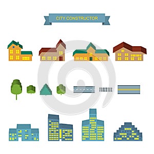 City constructor 3d icons set