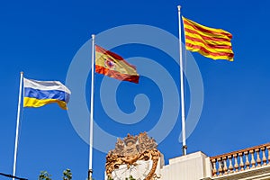 City Council of El Masnou, Spain. Flags of Masnou, Catalonia and Spain photo
