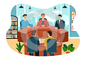 City Council Meeting Vector Illustration with Effective Business Team, Employee, Brainstorming for Important Negotiation