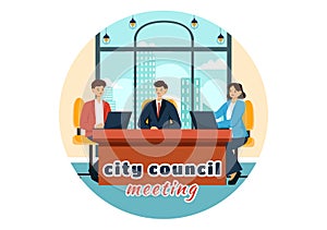 City Council Meeting Vector Illustration with Effective Business Team, Employee, Brainstorming for Important Negotiation