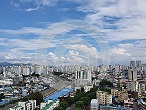 City of Daegu, during SunsetCity of Daegu, Looking toward Suseong district