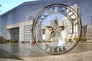 City of Dallas TX sign and city hall