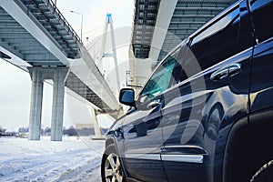 city day river bridge car jeep Sankt-Petersburg architecture