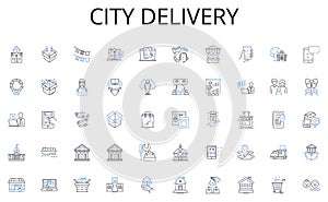 City delivery line icons collection. Empathy, Responsiveness, Problem-solving, Communication, Collaboration, Assistance