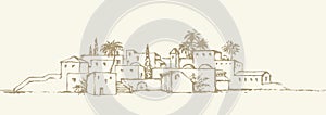 City in a desert. Vector drawing