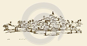 City in a desert. Vector drawing