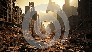 A city destroyed by a nuclear war, AI