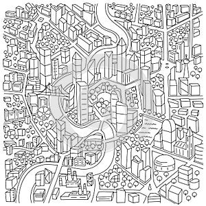 City district locality area sketch. City Map. Hand drawn flat vector line.