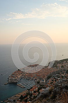 The City of Dubrovnik, Croatia, at sunset as seen from above from the viewpoint of Srd Hill. The UNESCO World Heritage