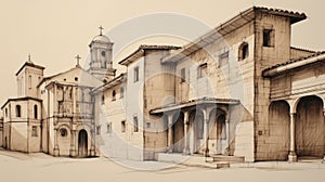 City Of Ecua, Spain: A Minimalist Pencil Image With Classical Architectural Details photo
