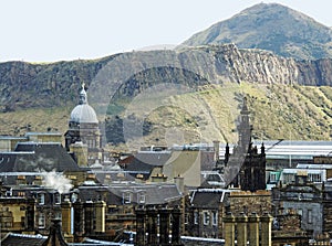 City of Edinburgh, Scotland, with Holyrood Park hill in the background