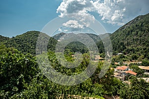 Aerial view of small village of Egklouvi, Lefkada