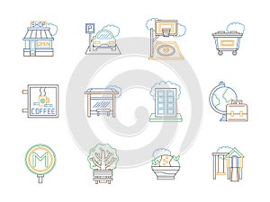 City elements color line icons set