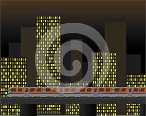 City and Elevated Train Vector