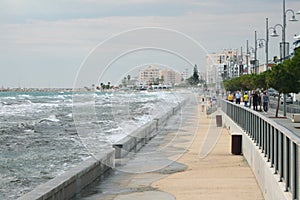 City embankment and shtorming sea. Larnaca, Cyprus