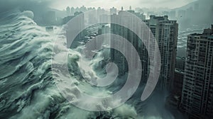 City Encircled by Massive Wave