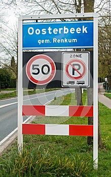 City entrance sign for Oosterbeek in the Netherlands