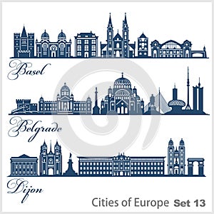 City in Europe - Basel, Dijon, Belgrade. Detailed architecture. Trendy vector illustration.