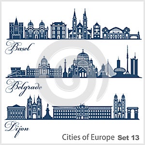 City in Europe - Basel, Dijon, Belgrade. Detailed architecture. Trendy vector illustration. photo