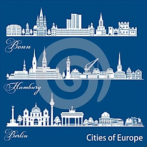 City in Europe - Bonn, Hamburg, Berlin. Detailed architecture. Trendy vector illustration.