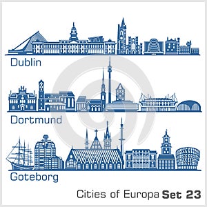 City in Europe - Dublin, Dortmund, Goteborg. Detailed architecture. photo