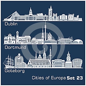 City in Europe - Dublin, Dortmund, Goteborg. Detailed architecture. photo