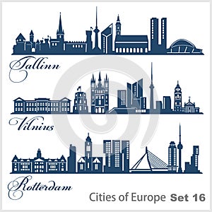 City in Europe - Tallinn, Vilnius, Rotterdam. Detailed architecture. Trendy vector illustration.