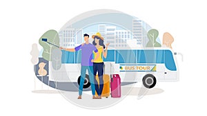 City Excursion with Bus Tour Flat Vector Concept