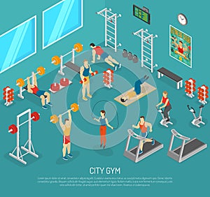 City Fitness Gym Center Isometric POster