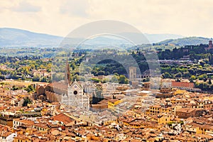 City of Florence in the Tuscany region in Italy and the dome of the Cathedral with old toned effect. Travel and Vacations