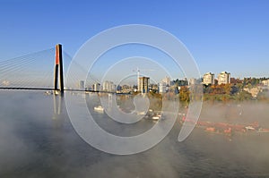 City in fog photo