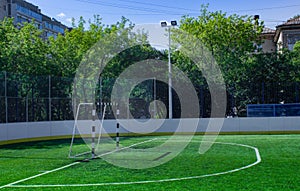 City football field. Soccer goal. Playground. children& x27;s football