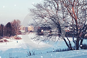 City footpath winter