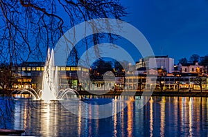 City fountain in the city park on Lake Breiavatnet in the center of Stavanger near the Central Station