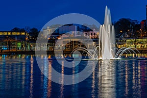 City fountain in the city park on Lake Breiavatnet in the center of Stavanger near the Central Station