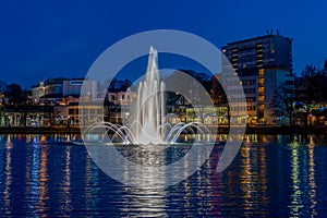 City fountain in the city park on Lake Breiavatnet in the center of Stavanger near the Central Station