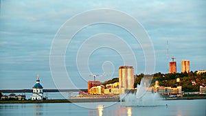 City fountain at sunset. time laps