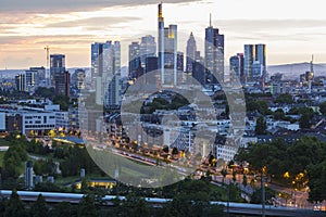 City Frankfurt am Main - business capital of Germany at the twilight light