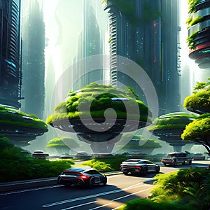 The city of the future. A futuristic vision of a modern city. Generative AI.