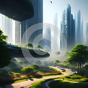 The city of the future. A futuristic vision of a modern city. Generative AI.