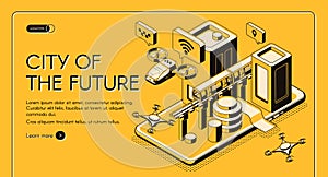 City of future isometric vector web banner