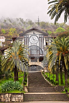 The city of Gagra in Abkhazia in the palms. Restaurant Gagripsh