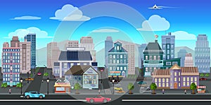 City game background 2d game application. Vector design.