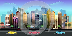 City game background 2d application. Vector design.