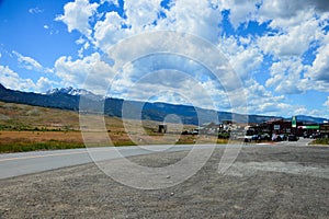 The city of Gardiners in Montana with Roosevelt Arch