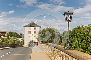 City gate on the old stone bridge in Limburg an der Lahn